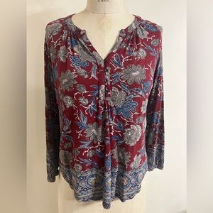 Lucky Brand Long Sleeve Knit Printed Popover Henley Size M